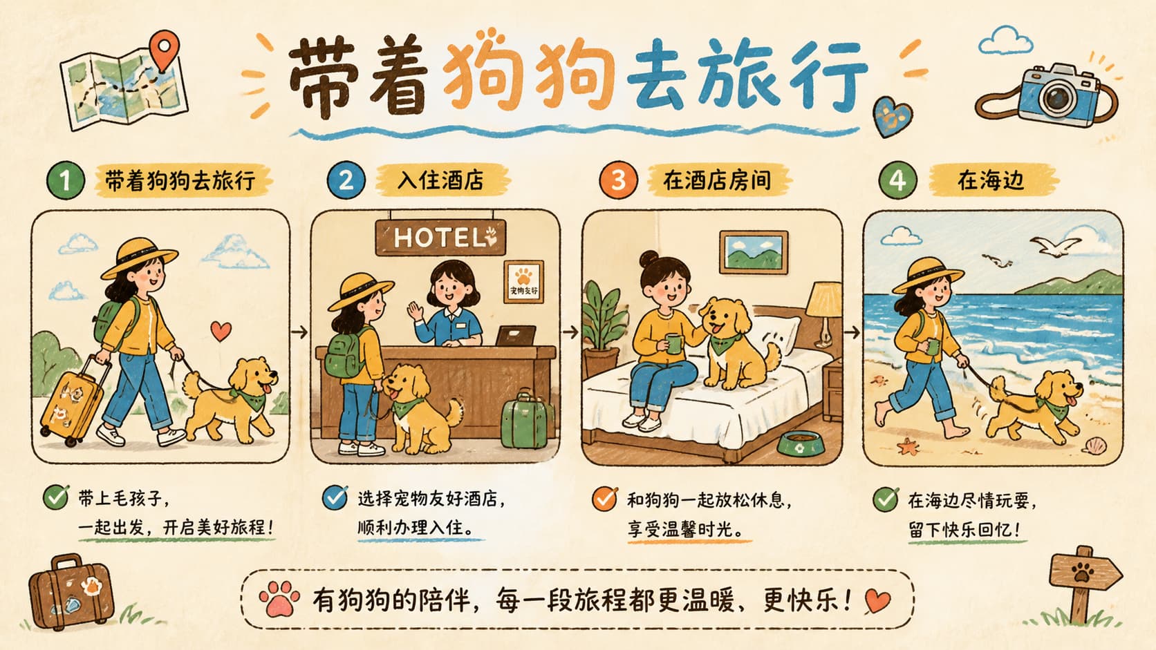 Happy dog and cat, travel feel